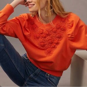 Anthropologie Embroidered Cotton Sweatshirt
